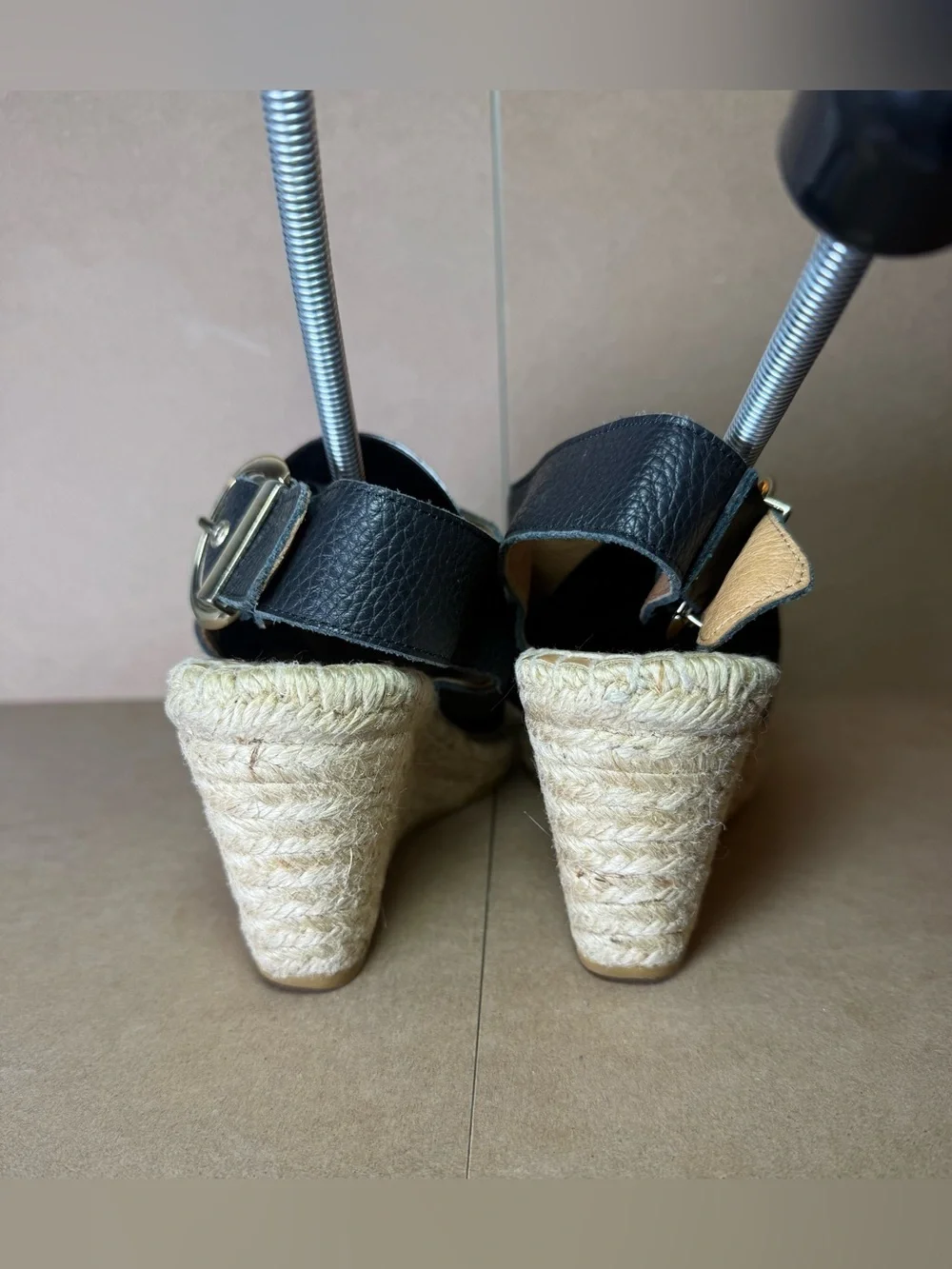 Maypol Black Leather Peep Toe Slingback Espadrille Sandals 3